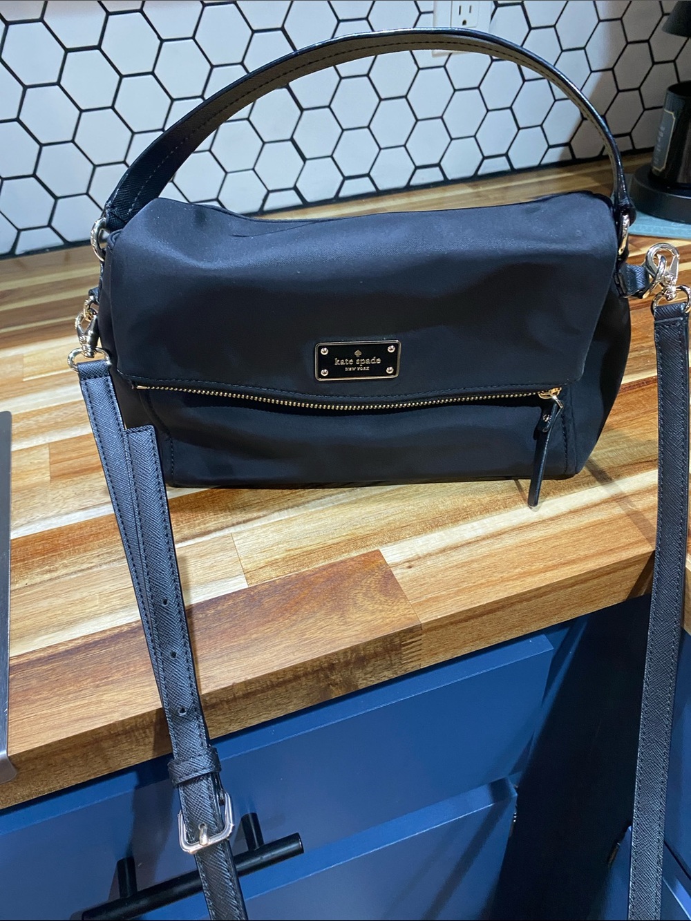 kate spade Black Nylon Shoulder Bag with Gold Hardware
